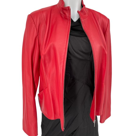 Pendleton Red Leather Jacket / 1990s Y2K Zip Front Soft Leather Blazer / Med 10 - Picture 2 of 9